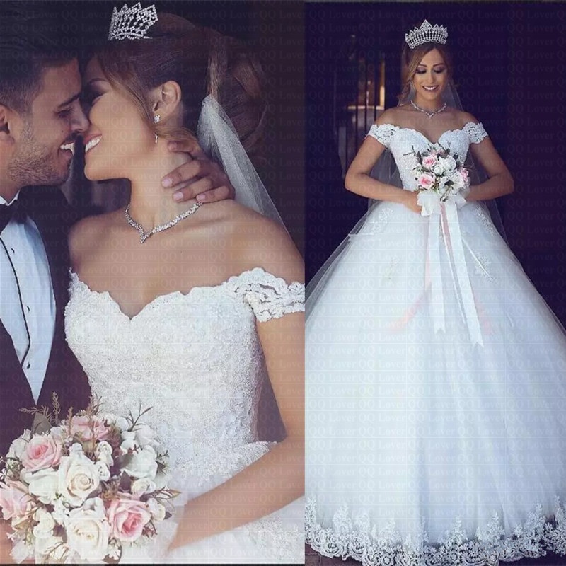 Crystal Waist Luxury Lace Ball Gown Wedding Dresses Long tailed white wedding dress