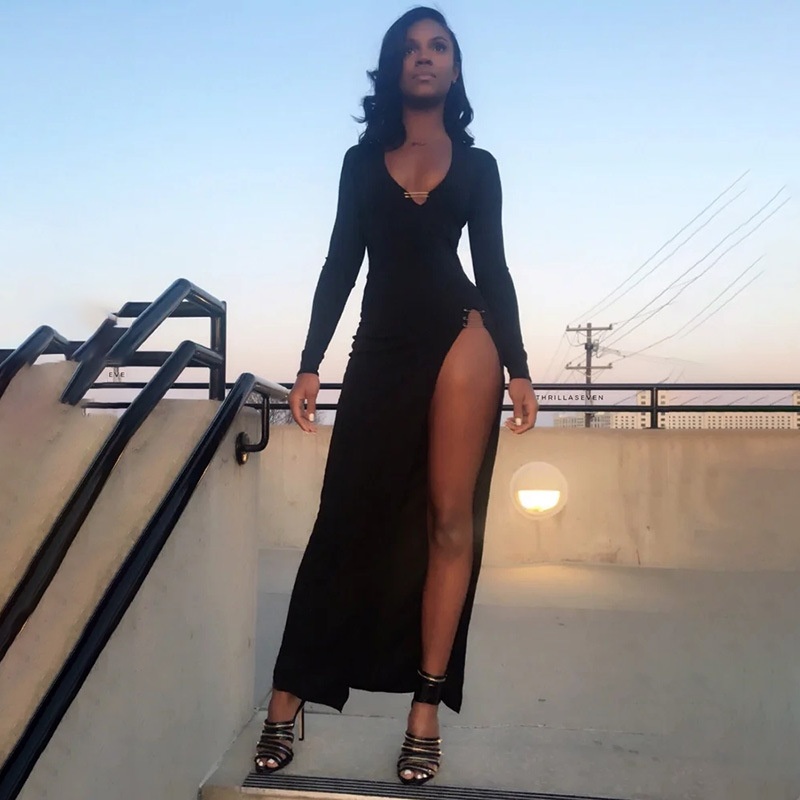 New Arrival Wholesale Clothing Long Black Dress High Slit Maxi Dresses Women Prom Dresses