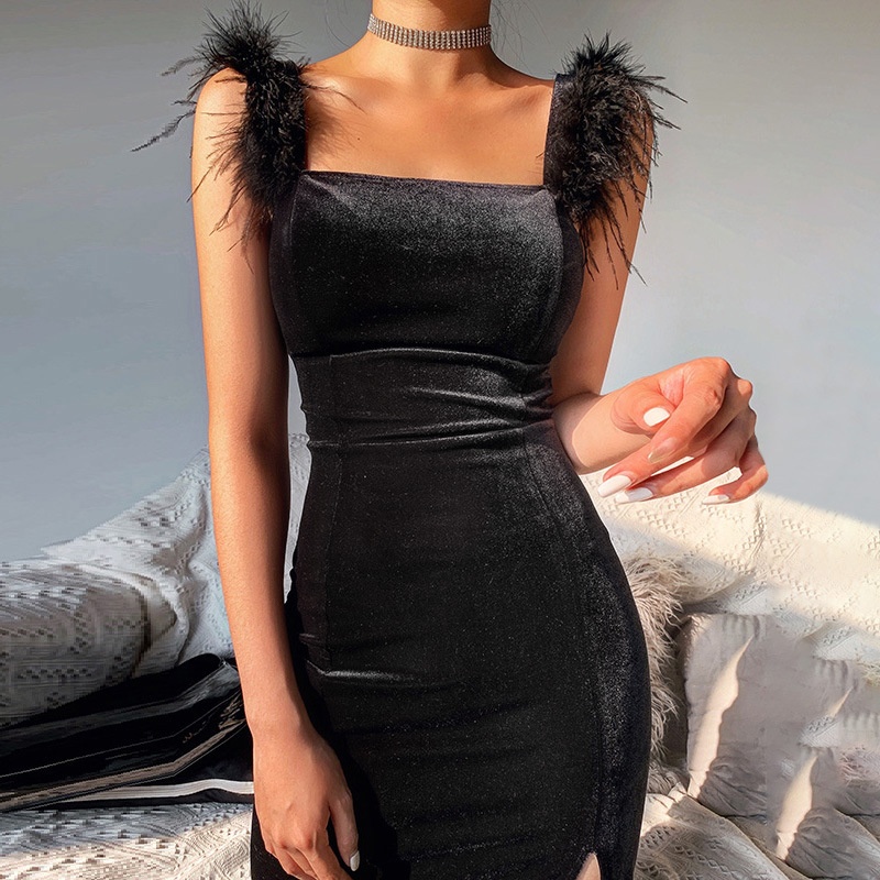 women clothing fashion slit sexy square collar bodycon dress prom dresses women lady elegant