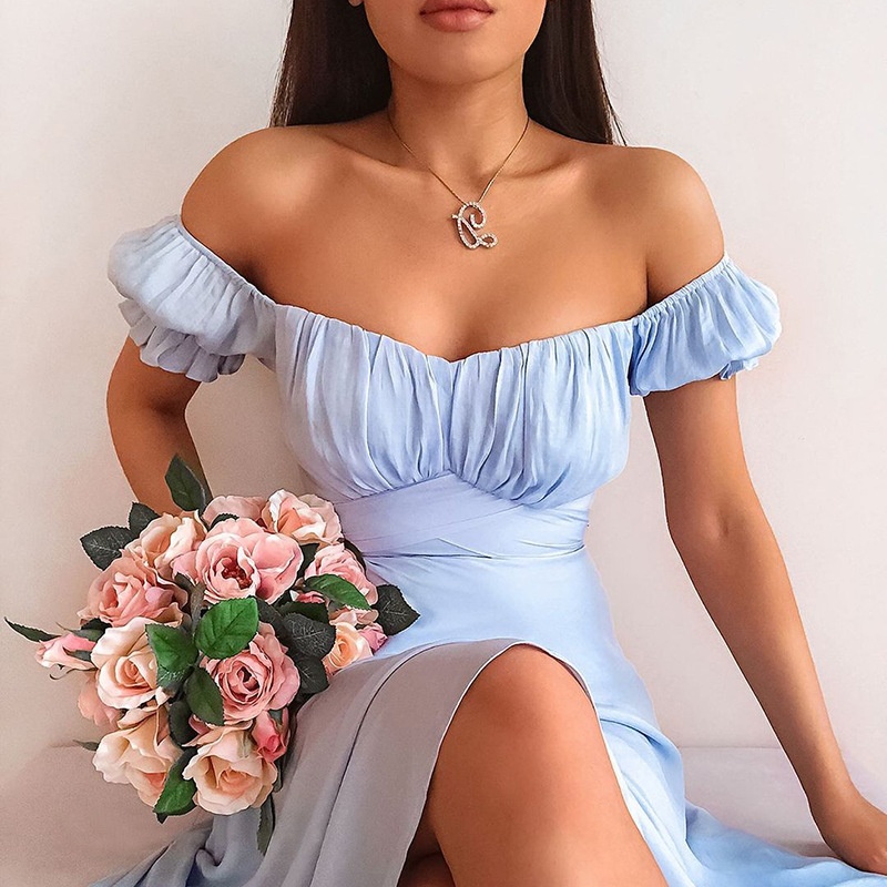 Mid-length Dress Avant-garde Sexy Casual Solid Color Simple One-shoulder Short-sleeved Fashion Slim Woman Nightclub Dinner Wear