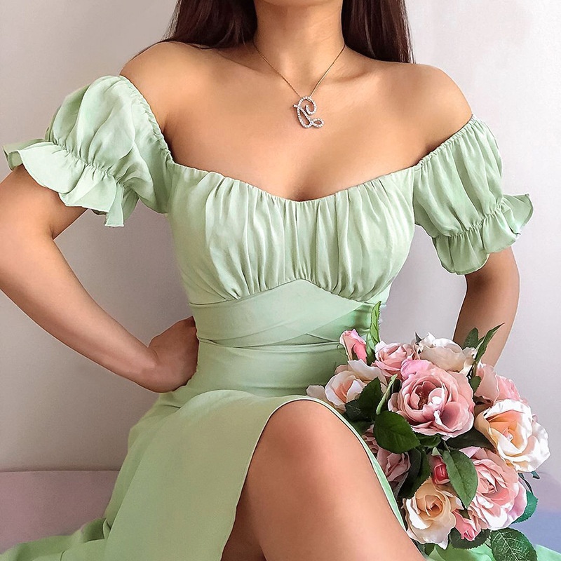 Mid-length Dress Avant-garde Sexy Casual Solid Color Simple One-shoulder Short-sleeved Fashion Slim Woman Nightclub Dinner Wear