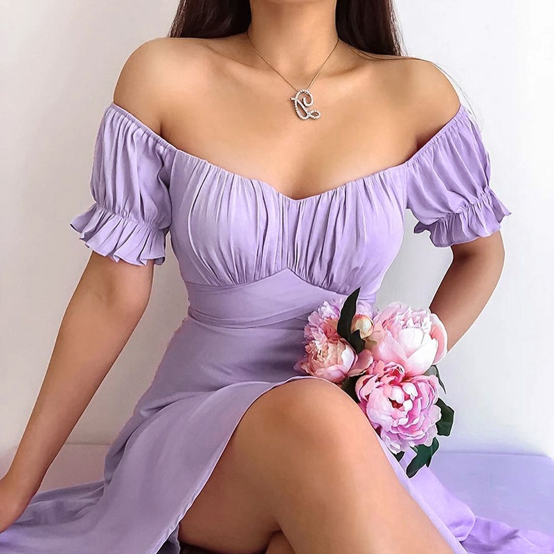 Mid-length Dress Avant-garde Sexy Casual Solid Color Simple One-shoulder Short-sleeved Fashion Slim Woman Nightclub Dinner Wear