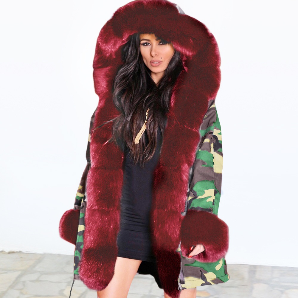 women's winter cotton coat plush fur collar warm cotton coat jacket Long Hooded Coat Women's Jacket