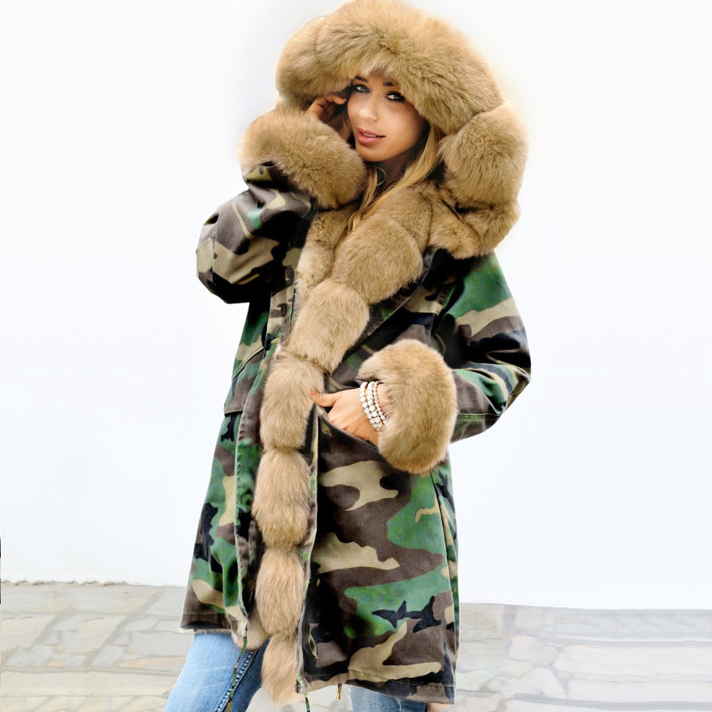 women's winter cotton coat plush fur collar warm cotton coat jacket Long Hooded Coat Women's Jacket