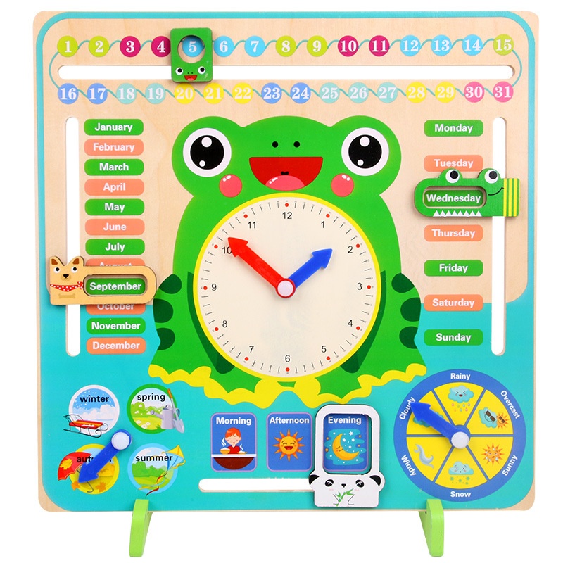 Factory Wholesale Weather Calendar Cognition Children Kindergarten Learning Toy Wooden Clock Toy Educational