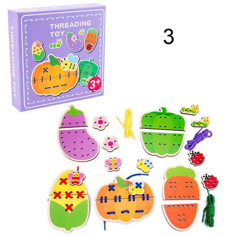 Latest New Child Educational Cartoon Animals DIY Stringing Toy Wooden Threading Board