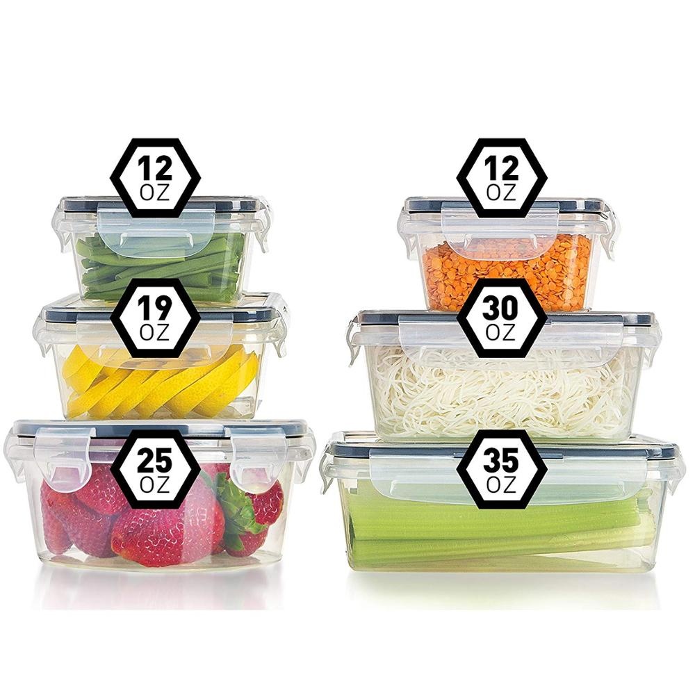 12 Pack Plastic Airtight Stackable Easy Snap Lock and BPA Free Food Storage Containers Sets with Lid for Kitchen Use