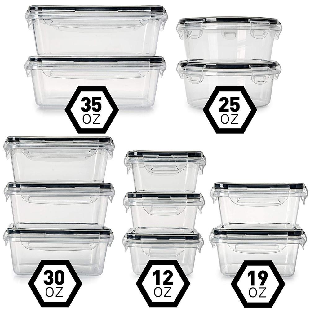 12 Pack Plastic Airtight Stackable Easy Snap Lock and BPA Free Food Storage Containers Sets with Lid for Kitchen Use