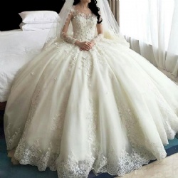 2020 factory price bridal wedding dress wedding grown High-end Transparent Long Sleeve Lace Beaded Wedding Grown