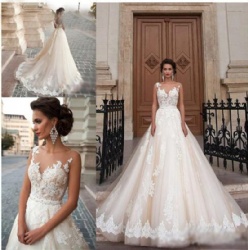 Wedding Dresses Sheer Neck Lace Appliques Illusion Bodices Bridal Gowns Wedding Gowns