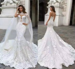 Pretty Long Lace Wedding Dress Plus Size wedding Gown