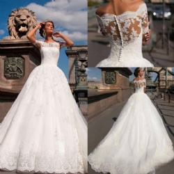 Hot Sale New European and American Women's Long Sleeve One Shoulder Bridal Wedding Dress Dresses