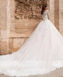 long sleeve lace bridal wedding dress with a single shoulder Long Sleeve Wedding Dress
