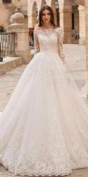 long sleeve lace bridal wedding dress with a single shoulder Long Sleeve Wedding Dress