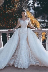 Wedding Dresses Tulle sheer lace Women Fashion Customized wedding dress mermaid long sleeves