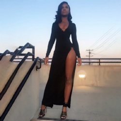 New Arrival Wholesale Clothing Long Black Dress High Slit Maxi Dresses Women Prom Dresses