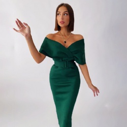 Off Shoulder V Neck Bodycon Dress with Belt Elegant Sexy Dinner Dress for Women Party Evening Dresses