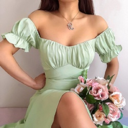 Mid-length Dress Avant-garde Sexy Casual Solid Color Simple One-shoulder Short-sleeved Fashion Slim Woman Nightclub Dinner Wear