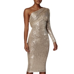 Women's single shoulder slant collar wrapped chest fashion Sequin night club women's sexy evening dress