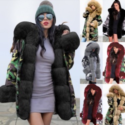 women's winter cotton coat plush fur collar warm cotton coat jacket Long Hooded Coat Women's Jacket