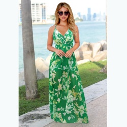 Summer Bohemian Spaghetti Strap Dresses Vintage Floral Print Dress Women Sleeveless Beach Dress