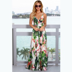 Summer Bohemian Spaghetti Strap Dresses Vintage Floral Print Dress Women Sleeveless Beach Dress