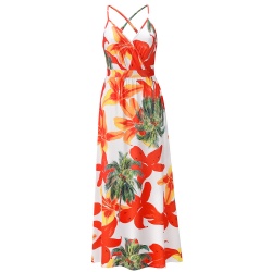 Summer Bohemian Spaghetti Strap Dresses Vintage Floral Print Dress Women Sleeveless Beach Dress