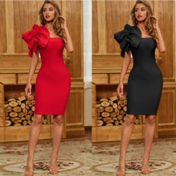 Womens Off Shoulder Ruffles Sleeve Red Casual Evening Party Sexy Bodycon Dresses