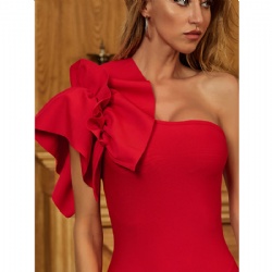 Womens Off Shoulder Ruffles Sleeve Red Casual Evening Party Sexy Bodycon Dresses