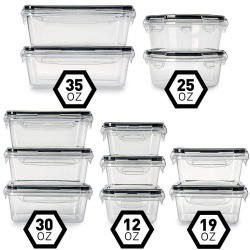 12 Pack Plastic Airtight Stackable Easy Snap Lock and BPA Free Food Storage Containers Sets with Lid for Kitchen Use