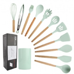 11 pcs silicone wooden cooking set with gift box