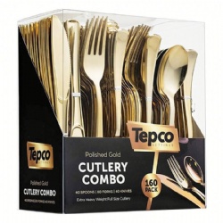 Disposable flatware silverware gold ps plastic spoons forks and knives cutlery kit with color box