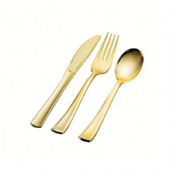 Disposable flatware silverware gold ps plastic spoons forks and knives cutlery kit with color box