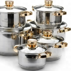 304 stainless steel multi functional cooking pot milk pot cookware kitchenware cook ware set with golden Glass lid