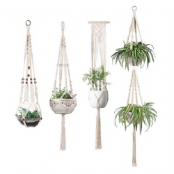 Macrame Plant Hangers - 4 Pack, In Different Designs - Handmade Indoor Wall Hanging Planter Plant Holder